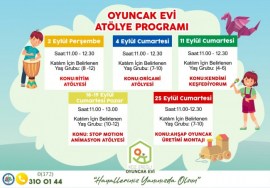 Oyuncak evinin Eylül ayı atölye takvimi heyecan verici